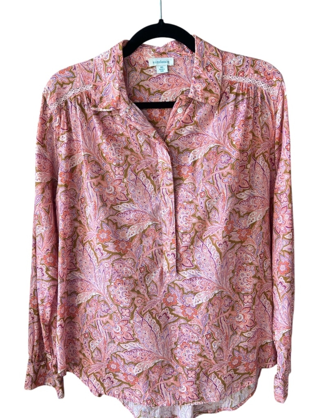 Sundance Sz XS Pink & Peach Paisley Button-Front Long Sleeve Shirt Lightweight
